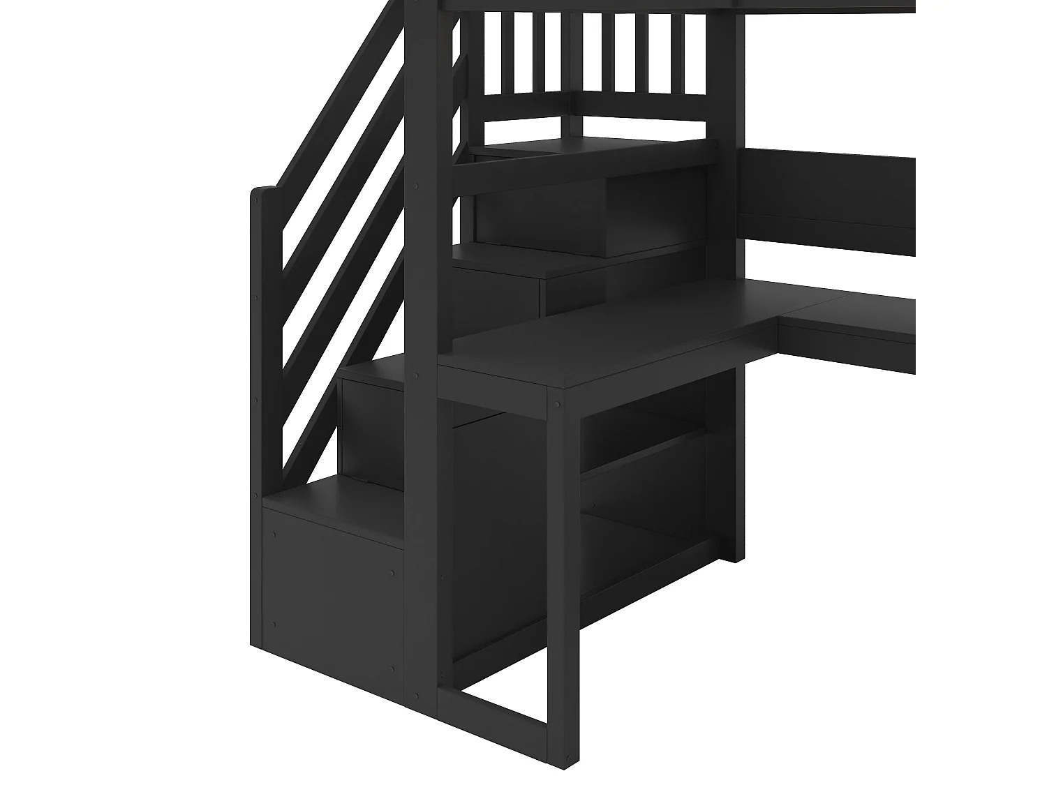 Loftseng 90 x 200 cm med hjørneskrivebord, garderobe, hylder og LED-belysning - MDF og krydsfiner - Sort (Madras medfølger ikke)