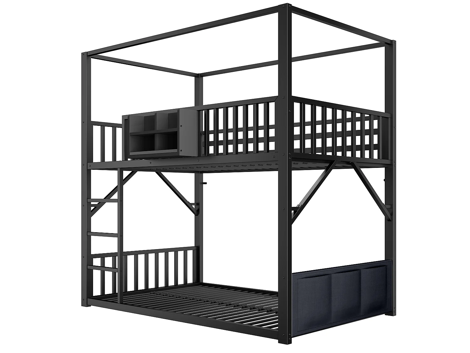 Børnehøjseng 90 x 200 cm med garderobe og sengehest - Metal - Sort (Madras medfølger ikke)