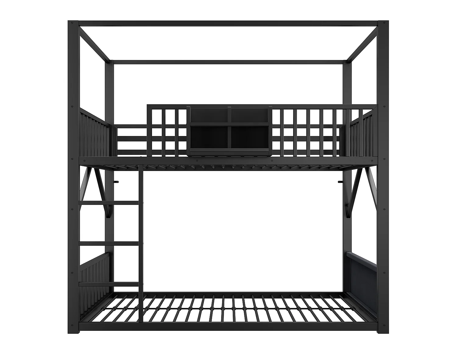 Børnehøjseng 90 x 200 cm med garderobe og sengehest - Metal - Sort (Madras medfølger ikke)