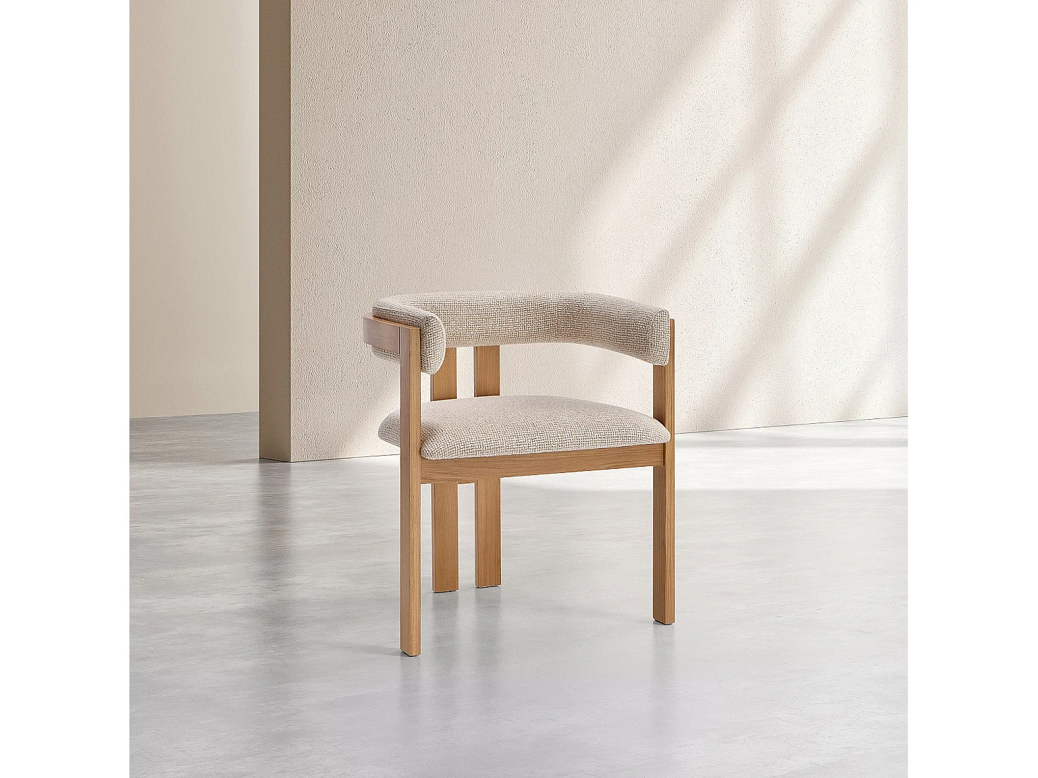Habitat - Lot de 2 chaises en tissu texturé et chêne massif avec accoudoirs - Crème mélangé - Dalya