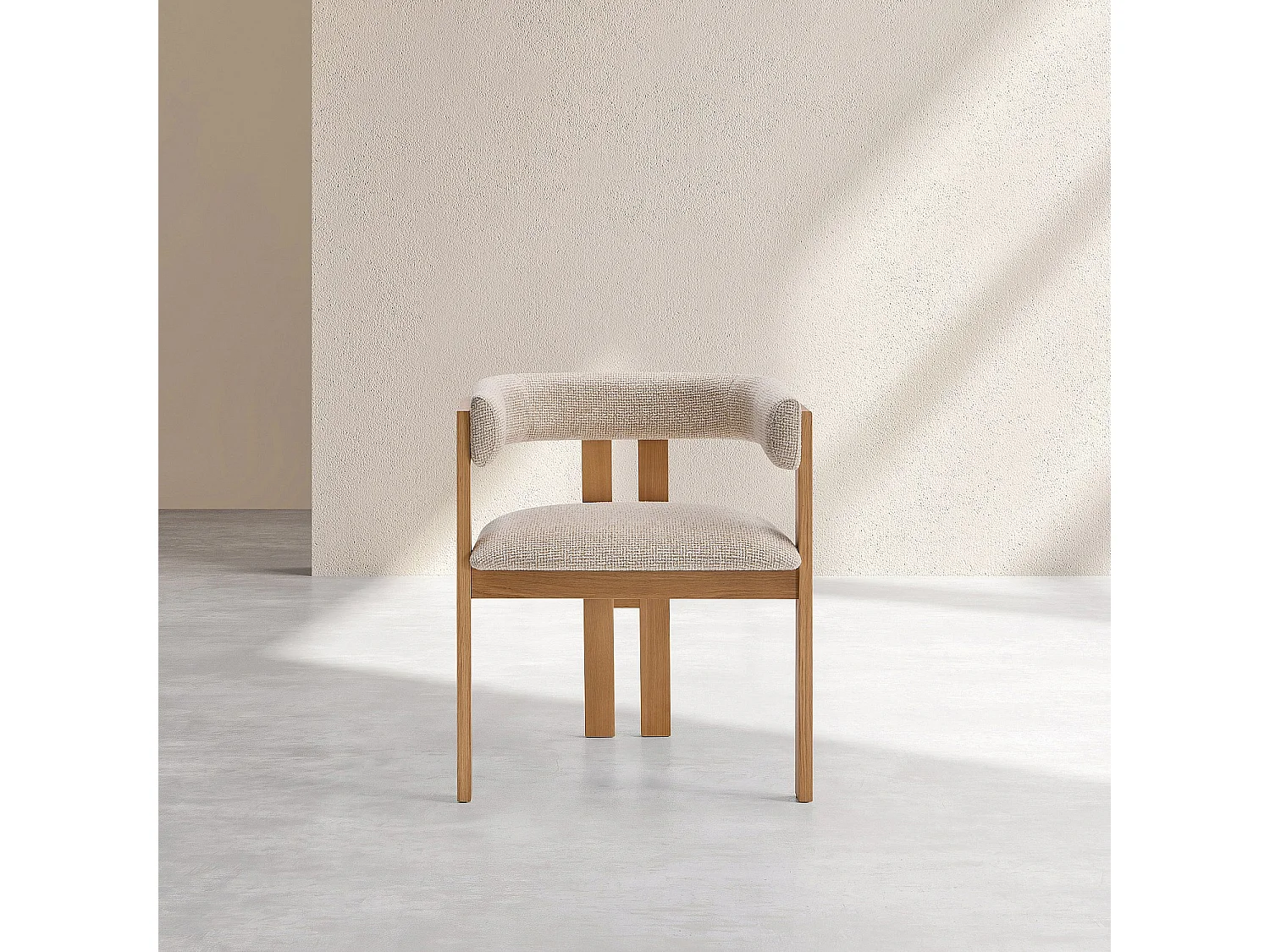 Habitat - Lot de 2 chaises en tissu texturé et chêne massif avec accoudoirs - Crème mélangé - Dalya
