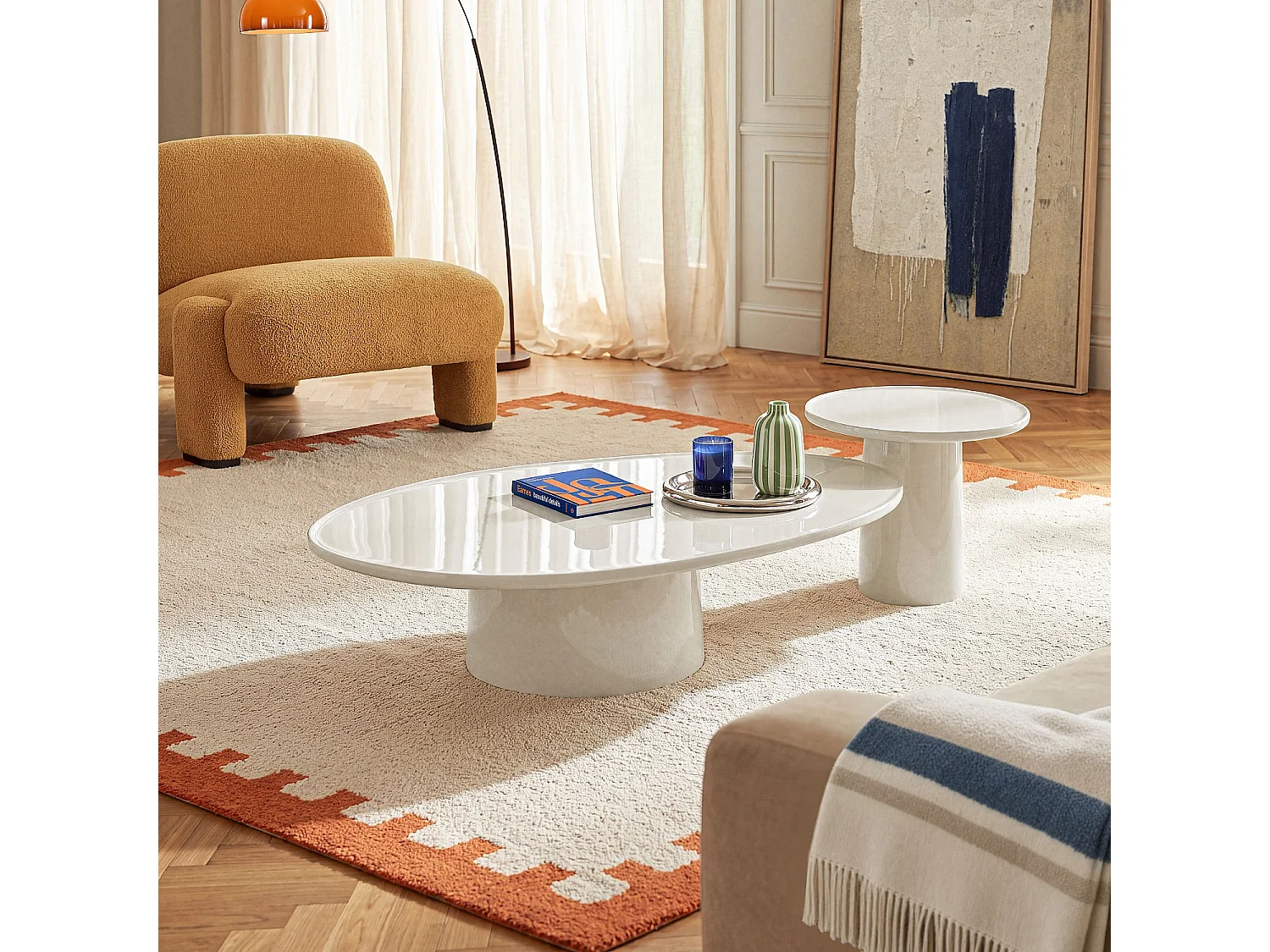 Habitat - Table basse organique laquée - Beige - Theo