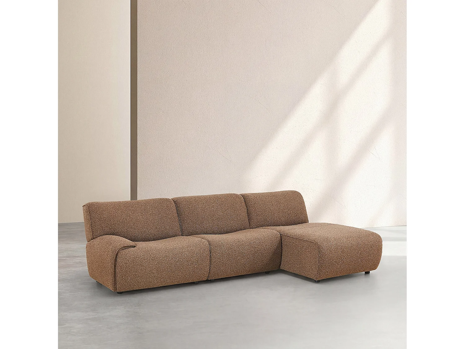 Habitat - Canapé d'angle droit en tissu bouclette - Brun - Amael