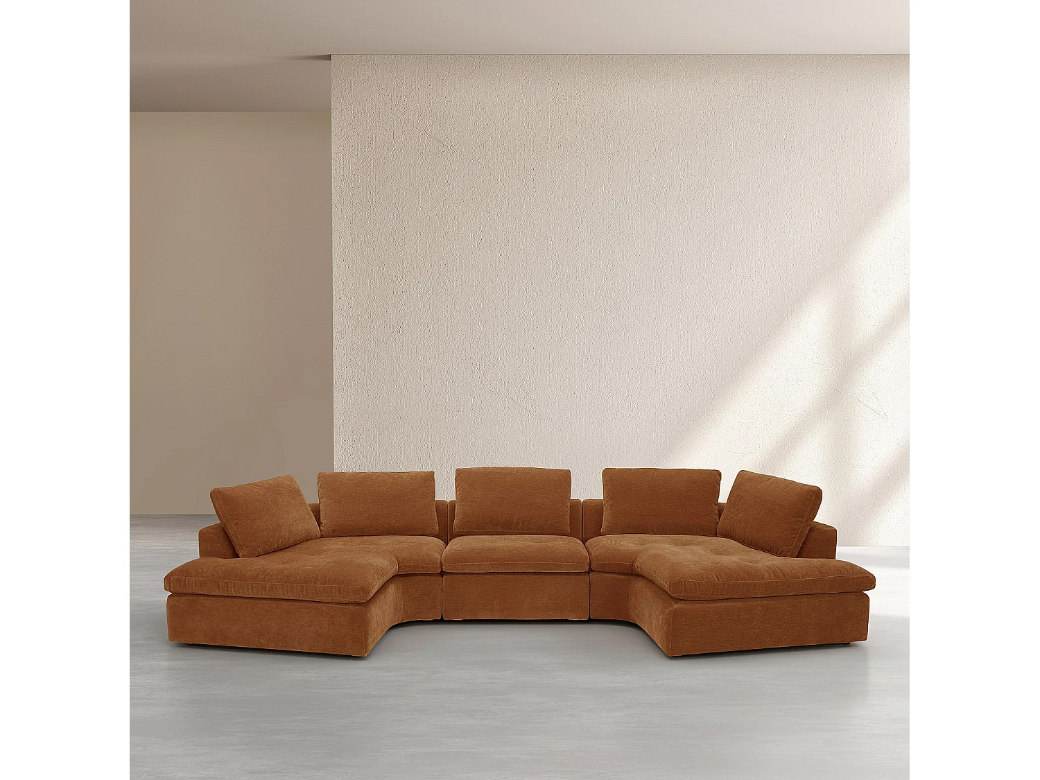 Habitat - Canapé panoramique modulable en tissu - Marron noisette - Ameria