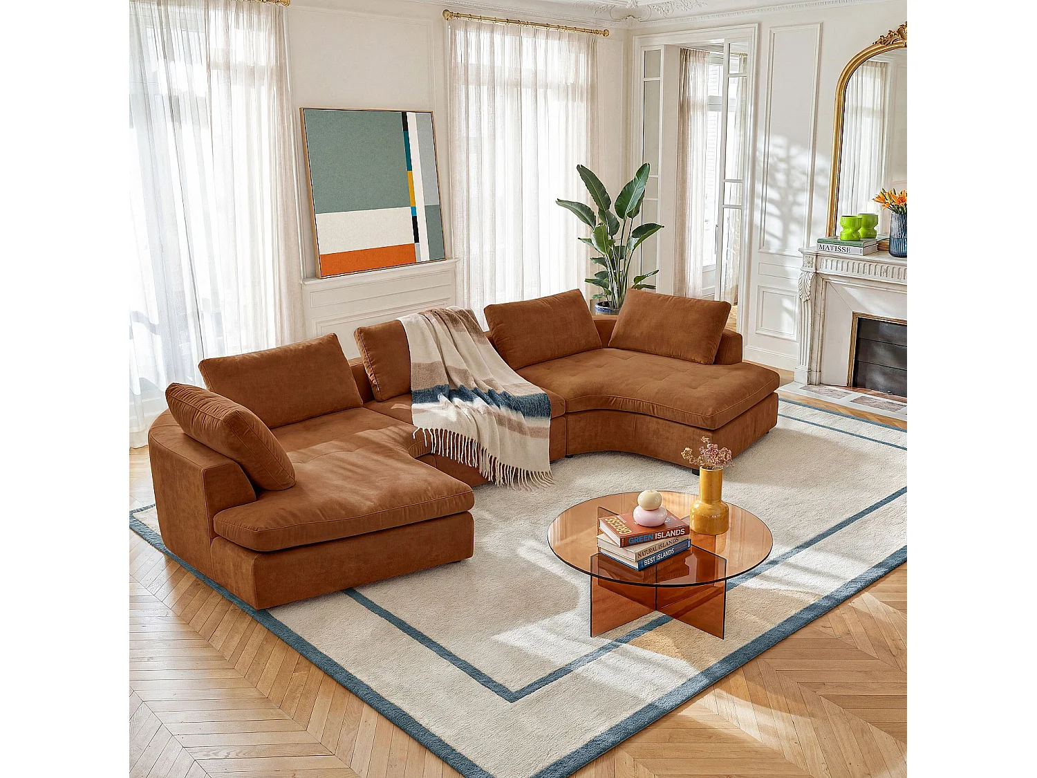 Habitat - Canapé panoramique modulable en tissu - Marron noisette - Ameria