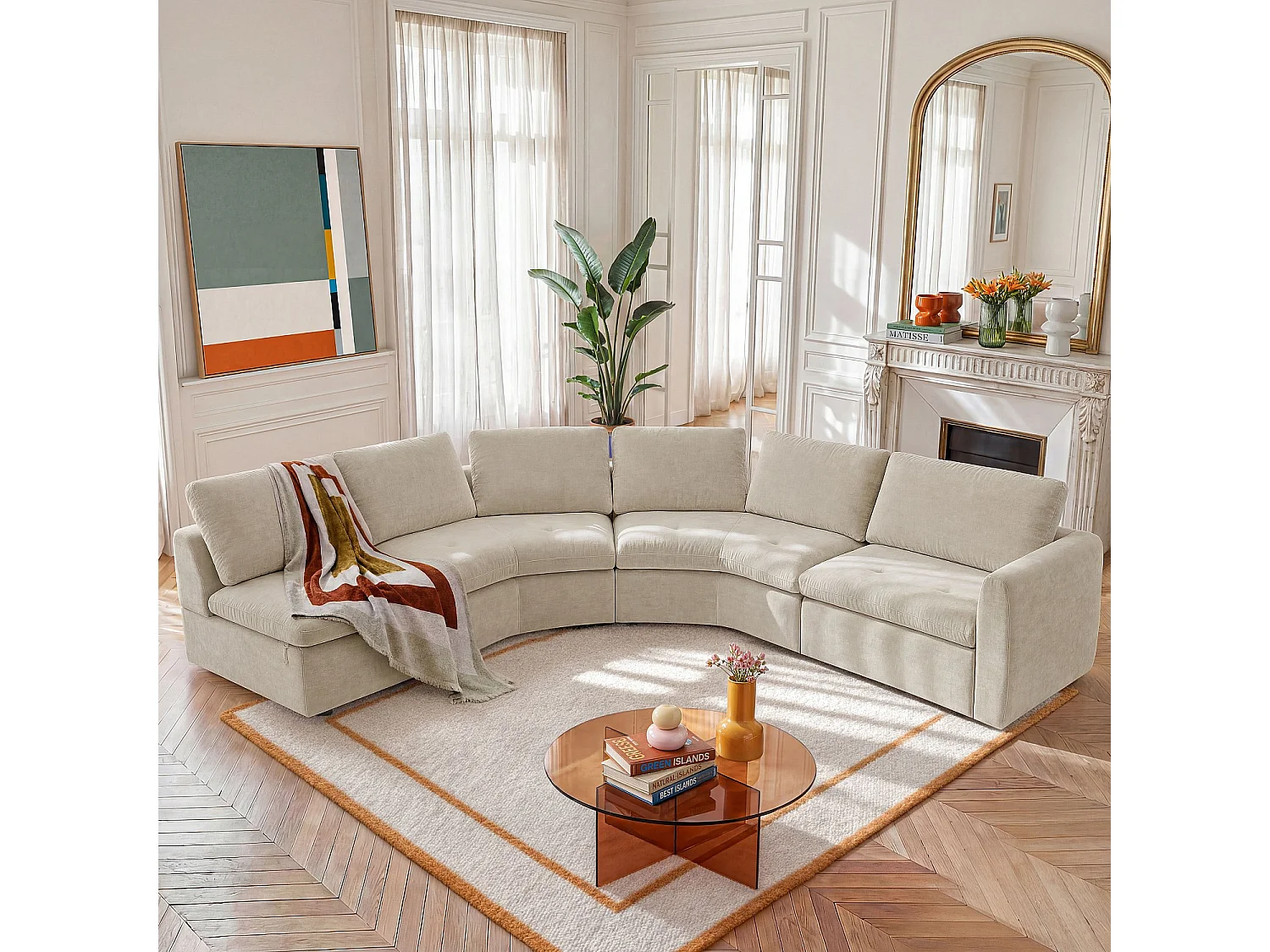 Habitat - Grand canapé panoramique modulable en tissu - Beige meringue - Ameria