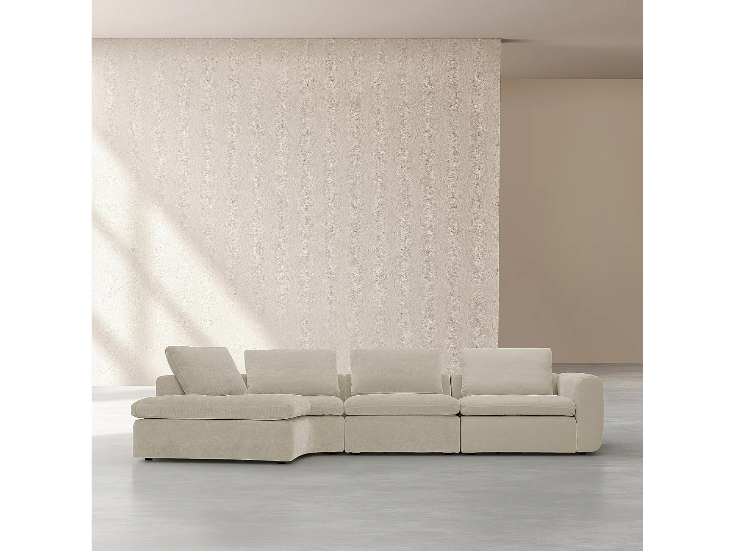 Habitat - Grand canapé d'angle gauche incurvé modulable en tissu - Beige meringue - Ameria
