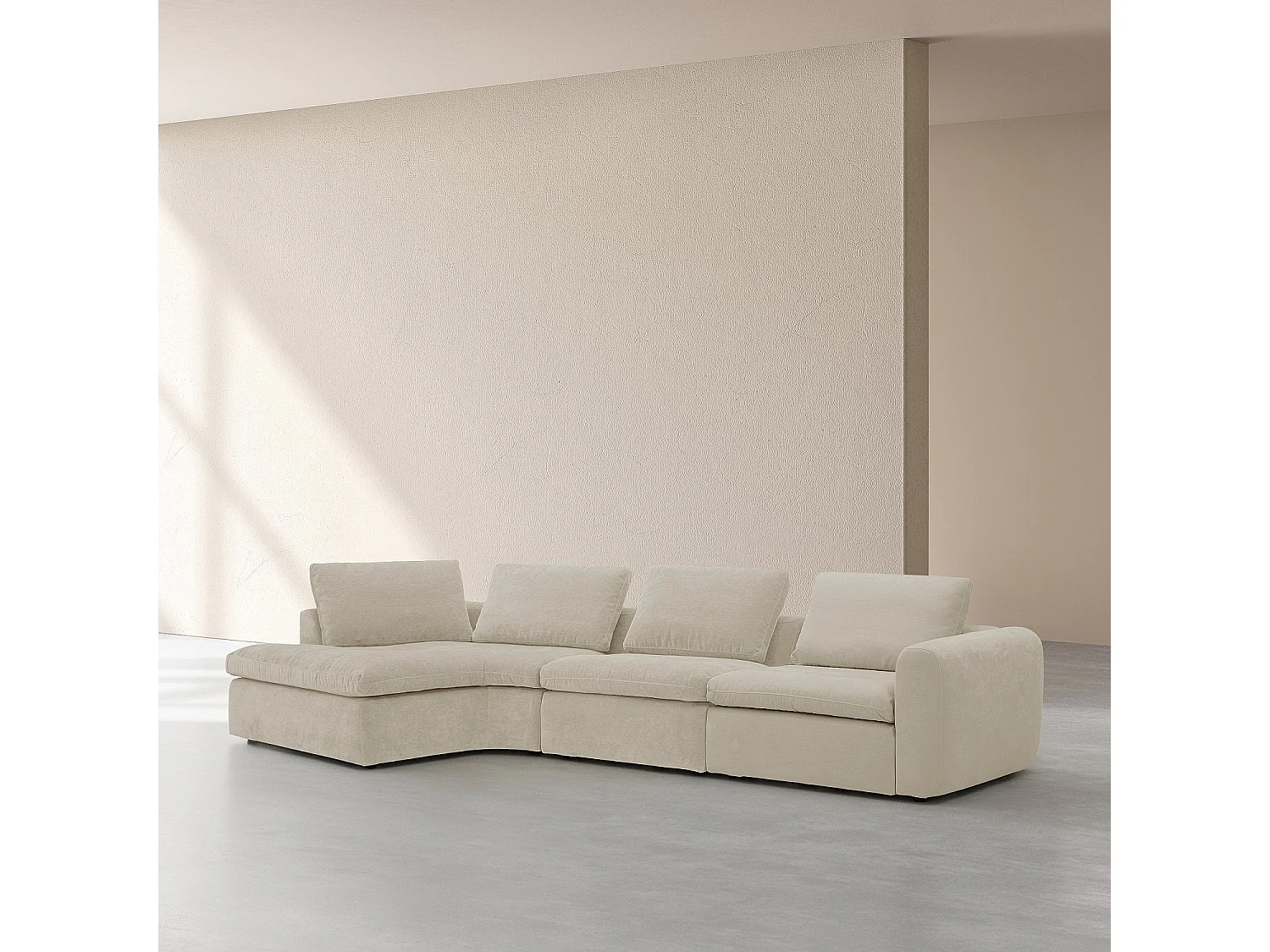 Habitat - Grand canapé d'angle gauche incurvé modulable en tissu - Beige meringue - Ameria