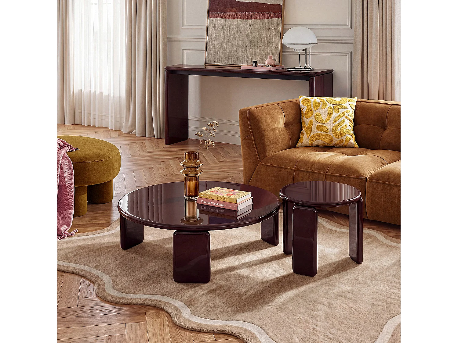 Habitat - Table d'appoint ronde laquée - Bordeaux - Balma