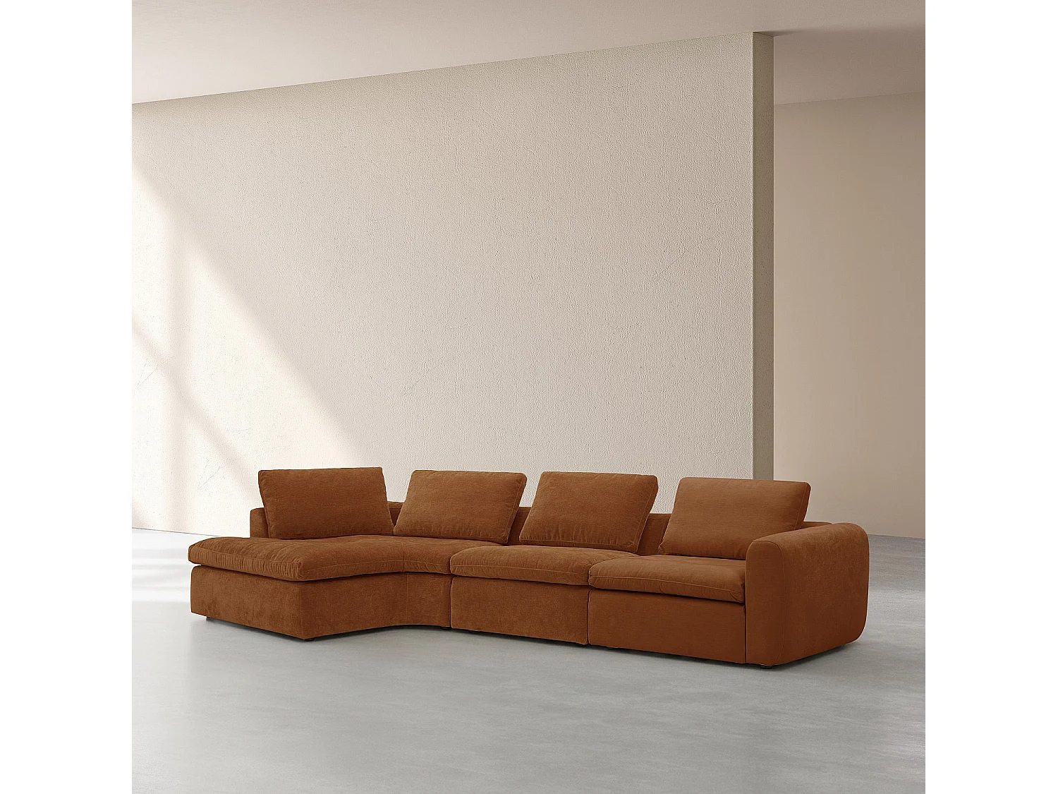 Habitat - Grand canapé d'angle gauche incurvé modulable en tissu - Marron noisette - Ameria