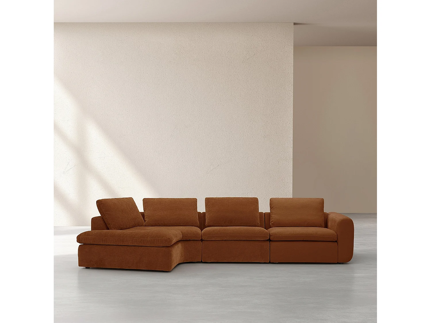 Habitat - Grand canapé d'angle gauche incurvé modulable en tissu - Marron noisette - Ameria