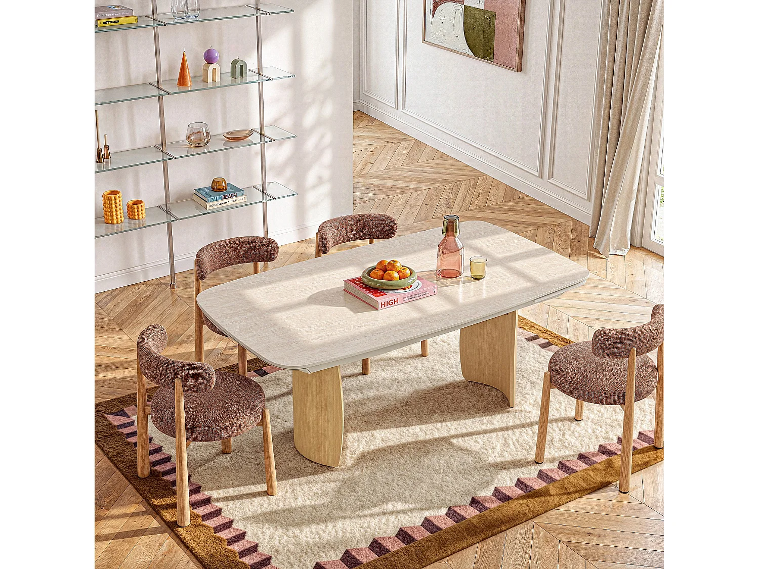 Habitat - Lot de 2 chaises en tissu et métal finition chêne avec accoudoirs - Terracotta - Bryne