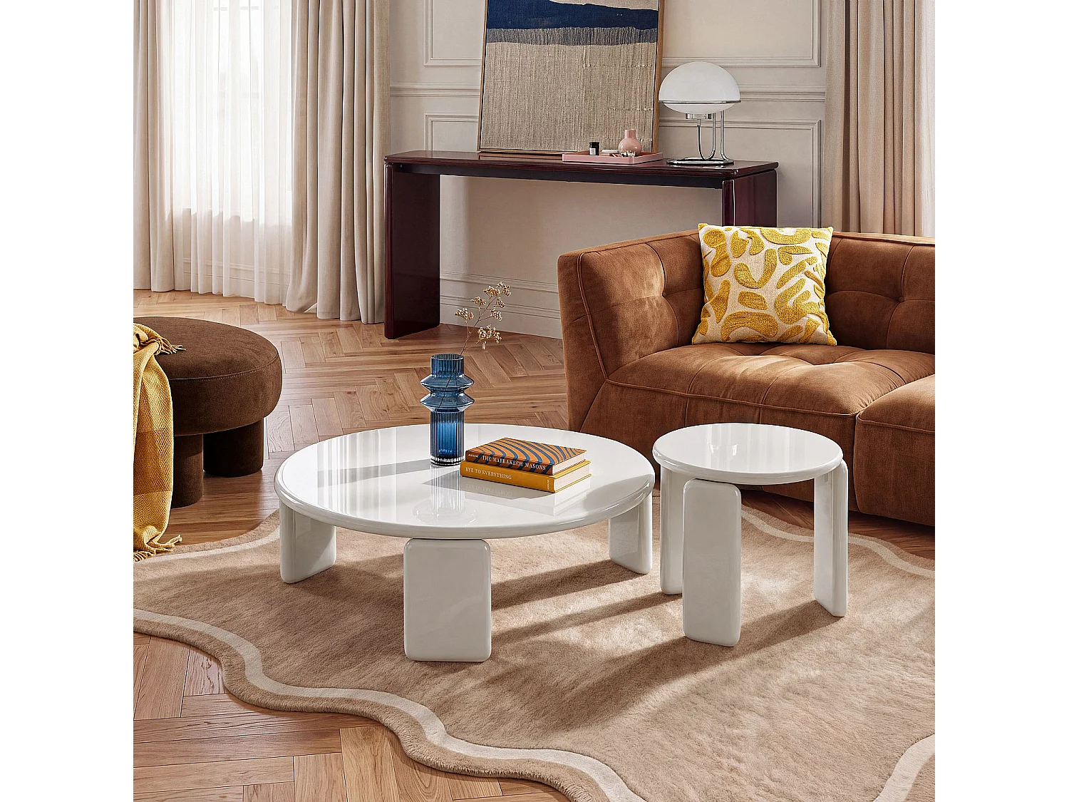 Habitat - Table d'appoint ronde laquée - Beige - Balma