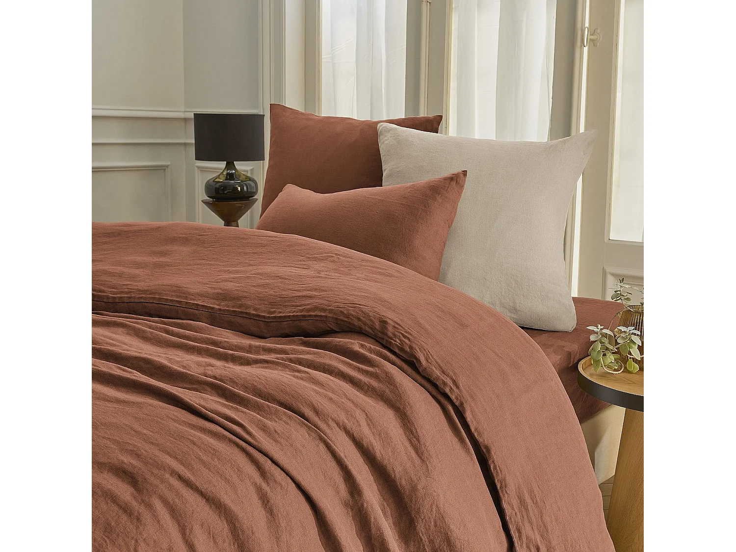 Habitat - Taie d'oreiller en lin - 65 x 65 cm - Brun - Brunel