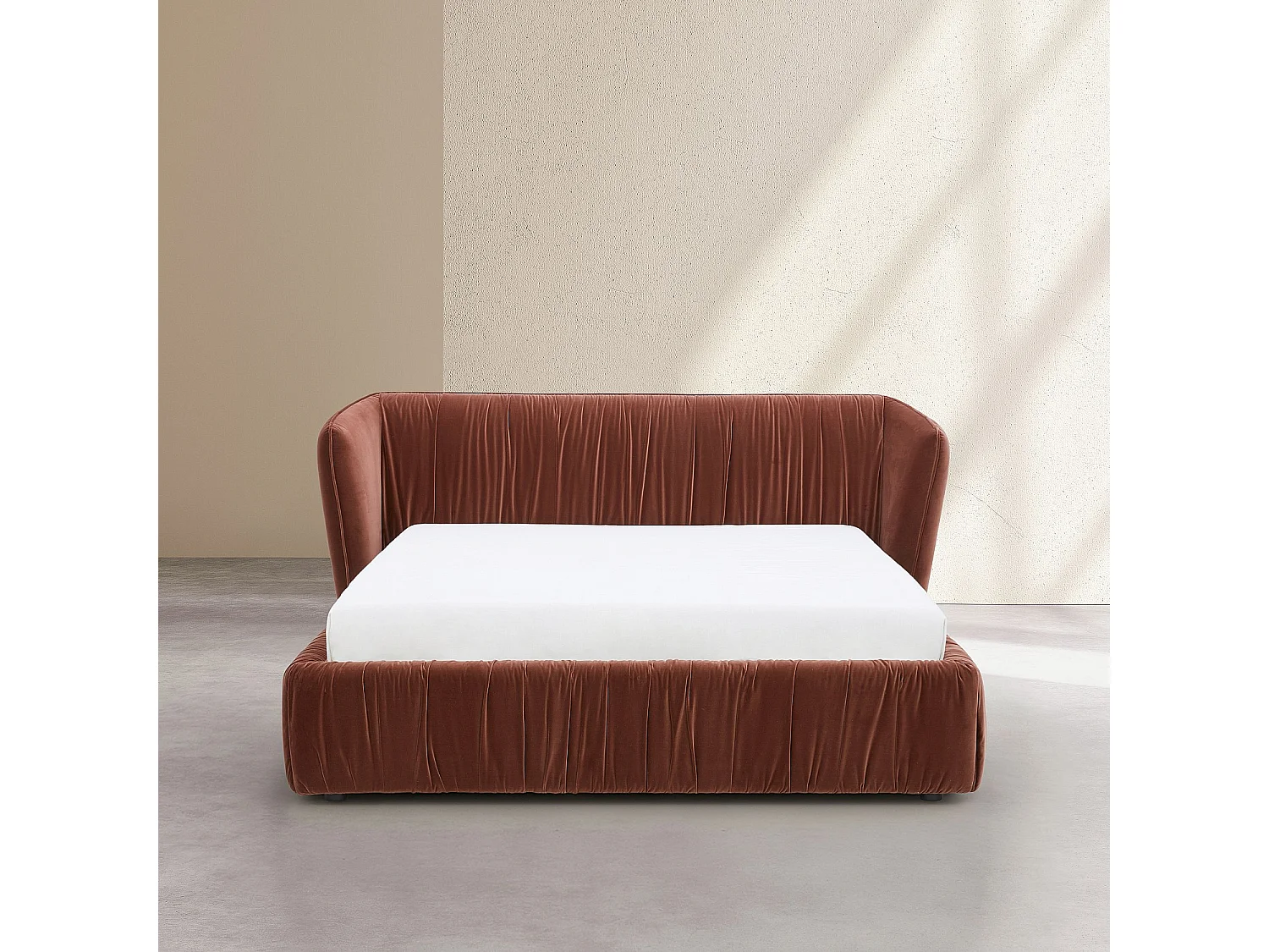 Habitat - Lit 180 x 200 cm en tissu plissé - Marron cuivré - Evora