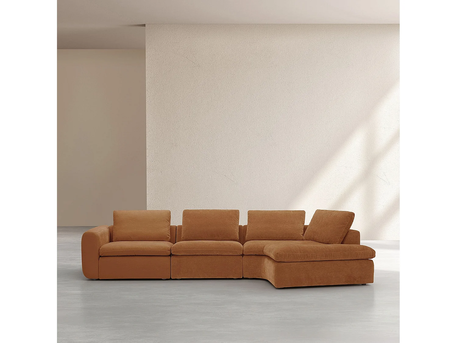 Habitat - Grand canapé d'angle droit incurvé modulable en tissu - Marron noisette - Ameria