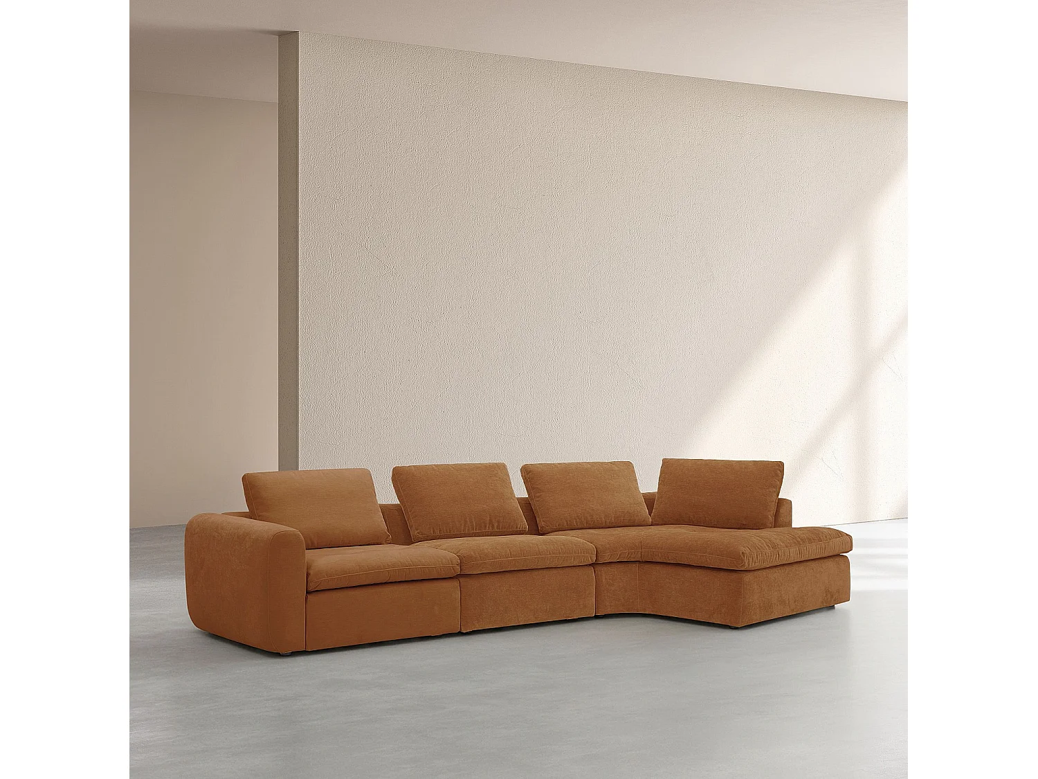 Habitat - Grand canapé d'angle droit incurvé modulable en tissu - Marron noisette - Ameria