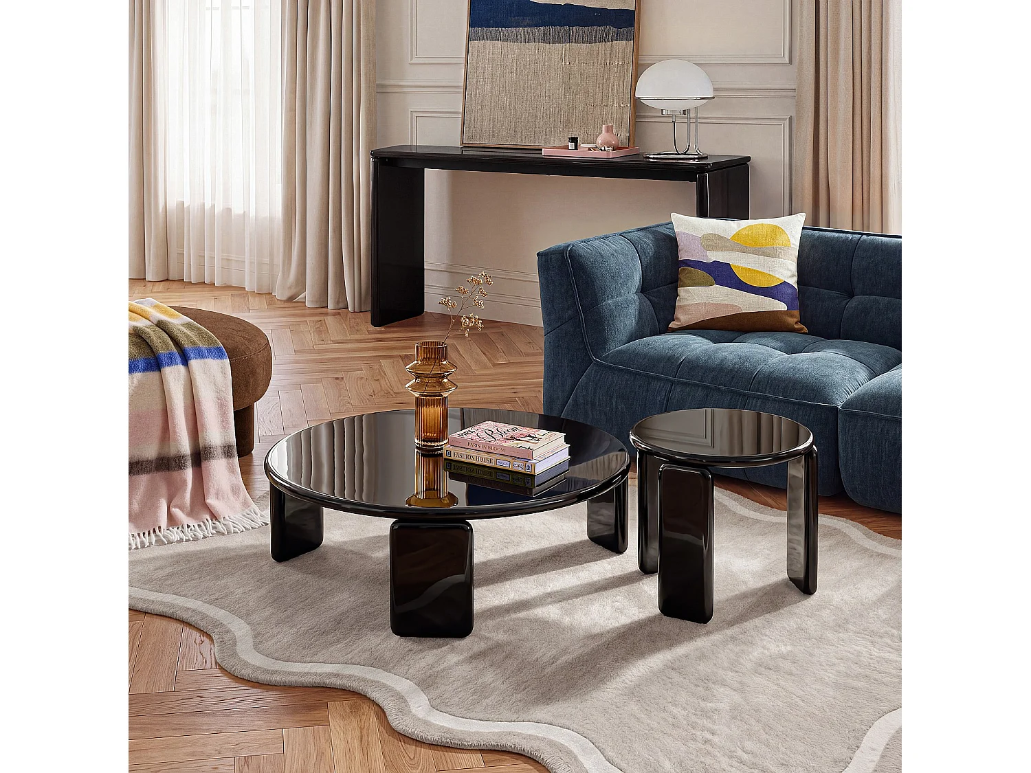 Habitat - Table d'appoint ronde laquée - Noir - Balma