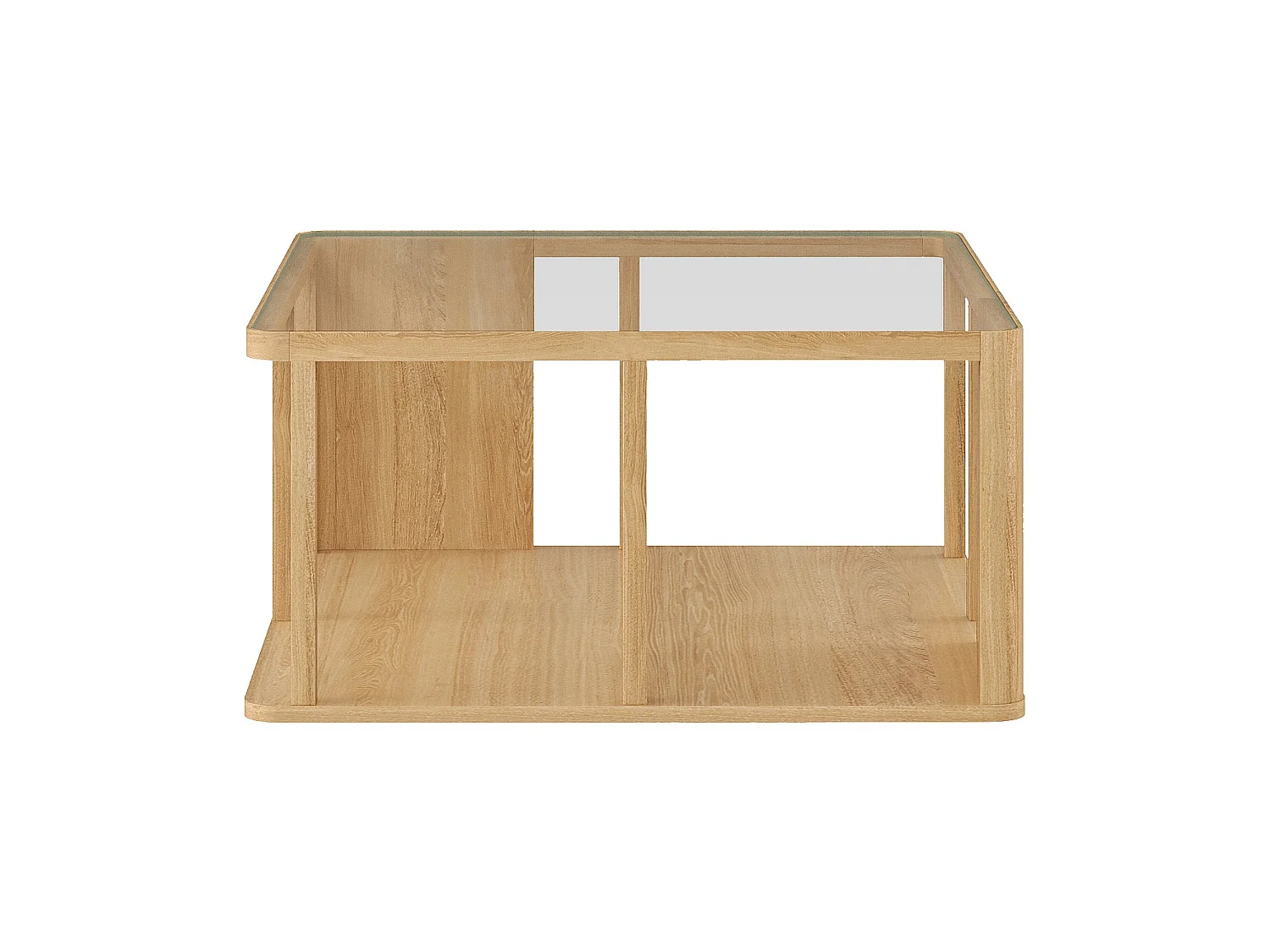 Habitat - Table basse carrée en bois massif plaqué chêne et verre trempé - Naturel - Design by Hélèna Pille - Adele