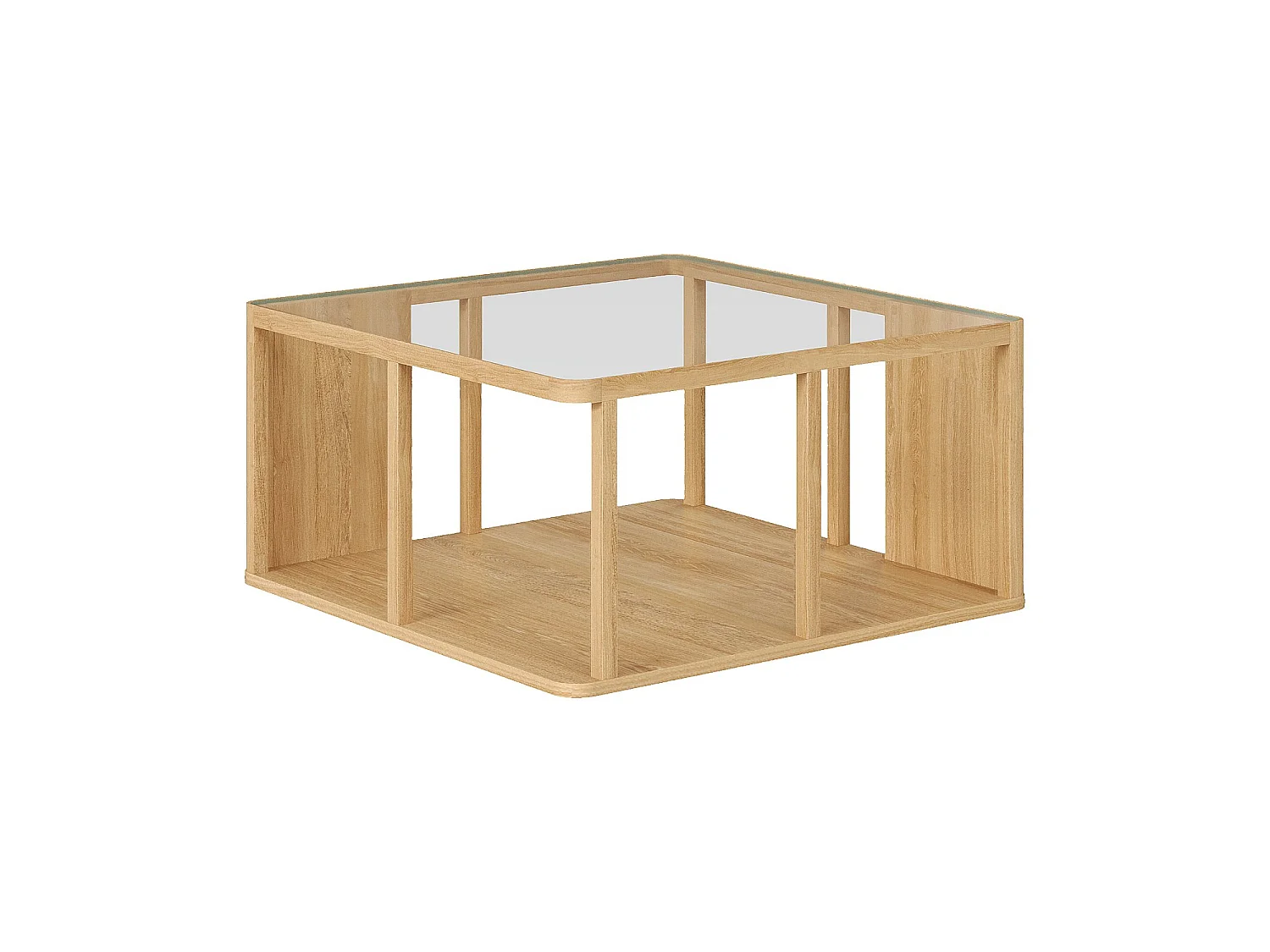 Habitat - Table basse carrée en bois massif plaqué chêne et verre trempé - Naturel - Design by Hélèna Pille - Adele