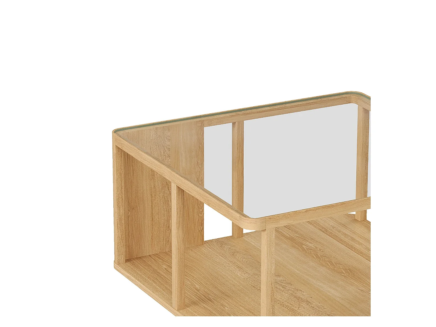 Habitat - Table basse carrée en bois massif plaqué chêne et verre trempé - Naturel - Design by Hélèna Pille - Adele