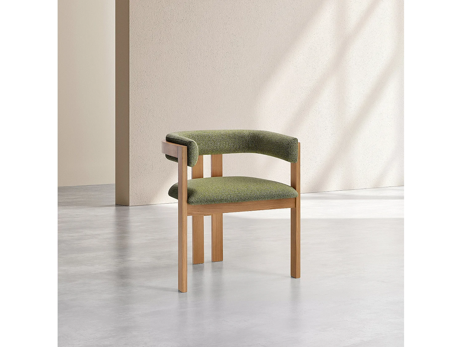 Habitat - Lot de 2 chaises en tissu texturé et chêne massif avec accoudoirs - Vert kaki mélangé - Dalya