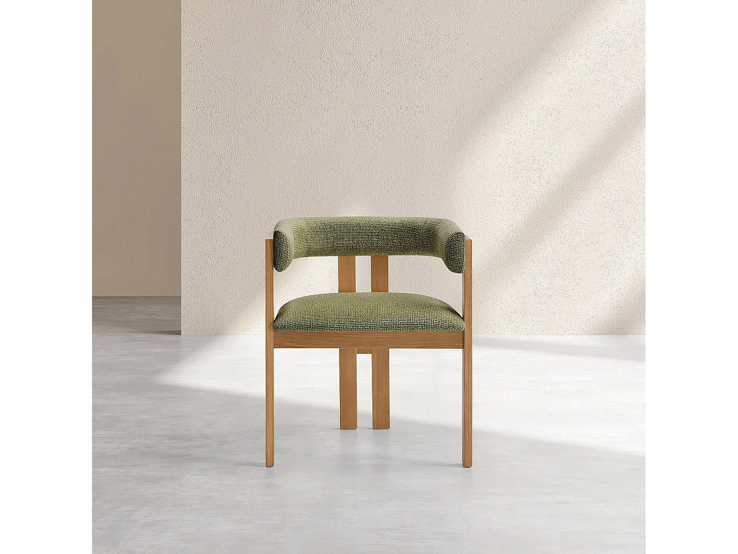 Habitat - Chaise en tissu texturé et chêne massif avec accoudoirs - Vert kaki mélangé - Dalya