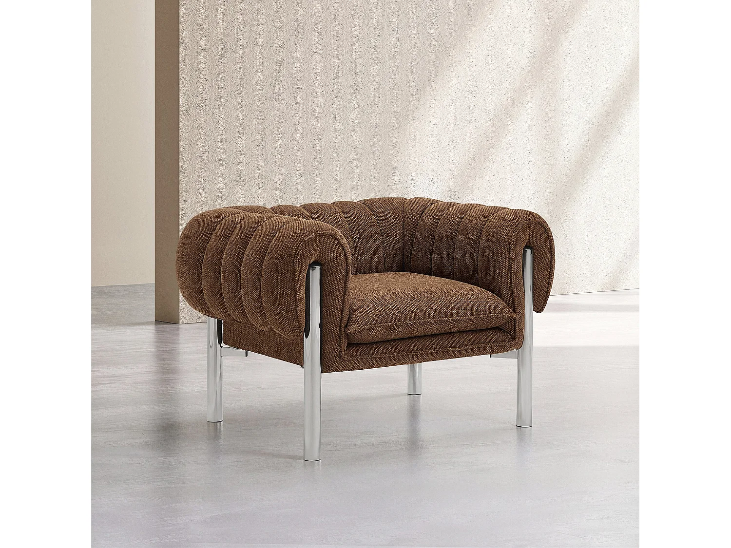 Habitat - Fauteuil en tissu chenille et métal chromé - Marron chocolat - Osini