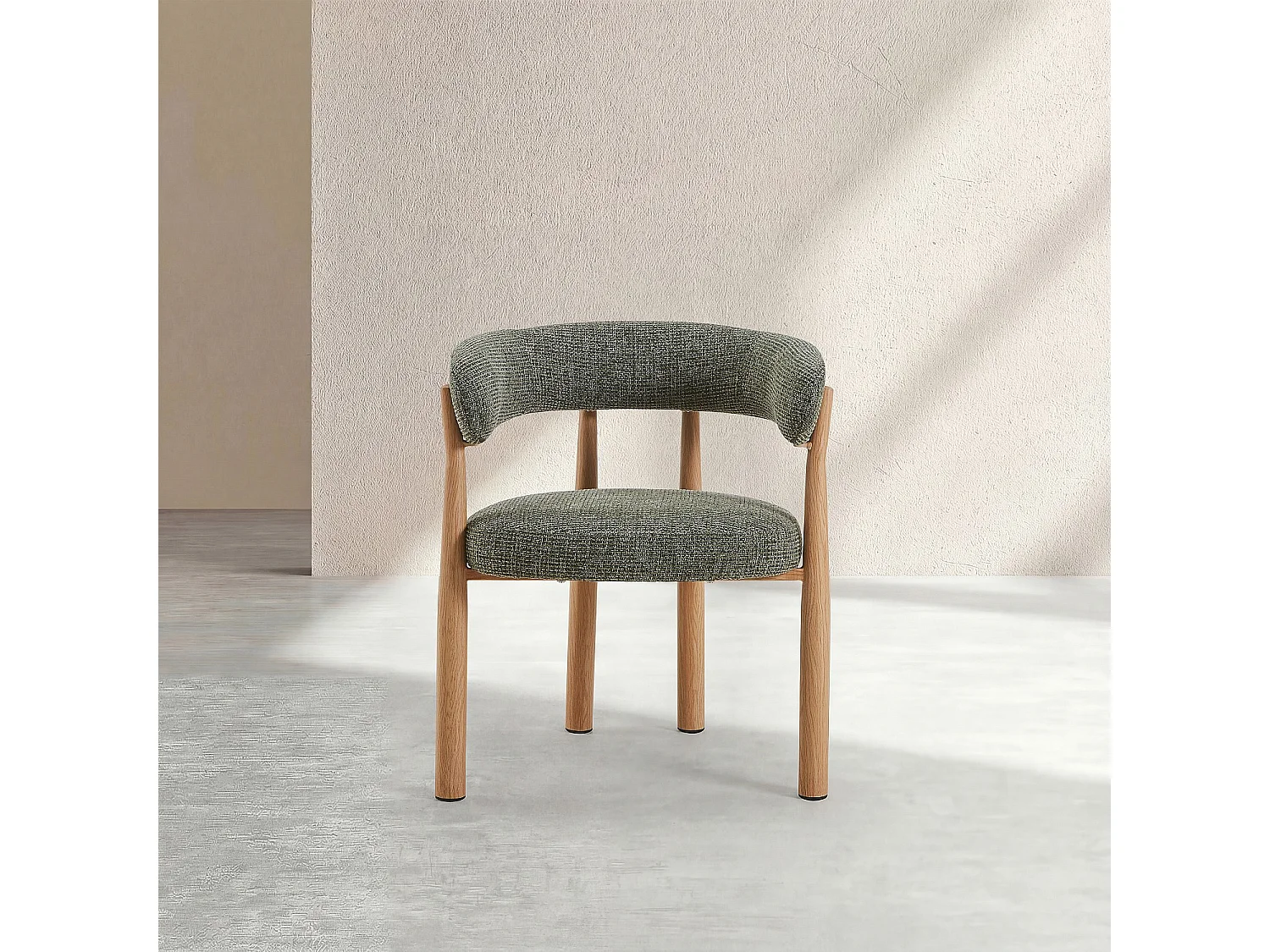 Habitat - Lot de 2 chaises en tissu et métal finition chêne avec accoudoirs - Vert sapin - Bryne