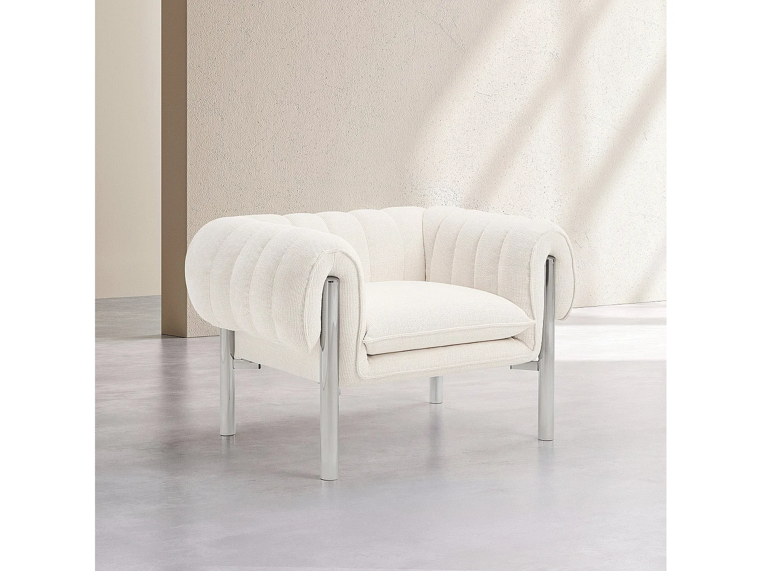 Habitat - Fauteuil en tissu chenille et métal chromé - Ecru - Osini