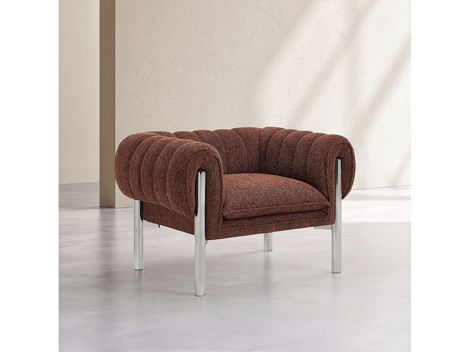 Habitat - Fauteuil en tissu chenille et métal chromé - Rouille - Osini