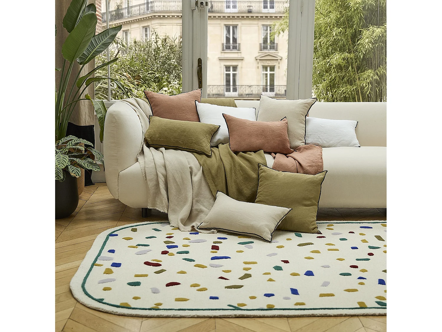 Habitat - Coussin en lin à bourdon noir - 30 x 50 cm - Naturel - Brunel