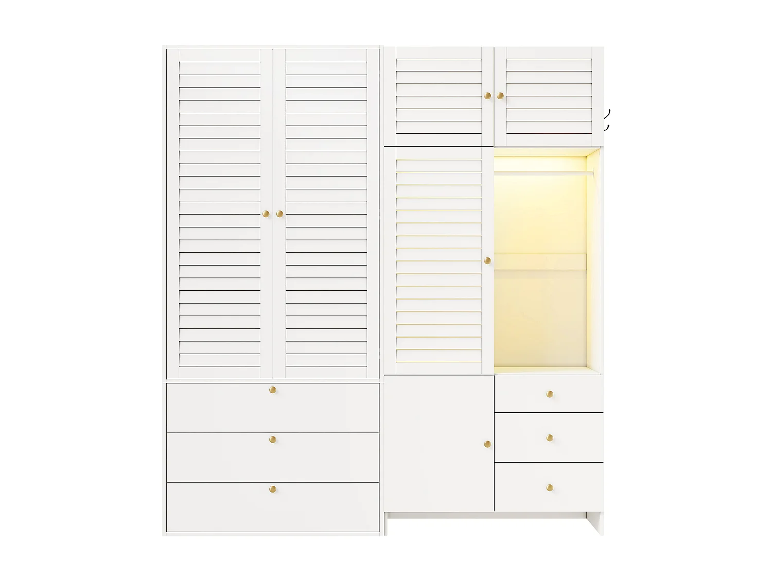 Grand Armoire Penderie 180x200cm avec LED & Panier à Linge - Meuble de Rangement XXL avec 2 Tringles & 6 Tiroirs - Blanc