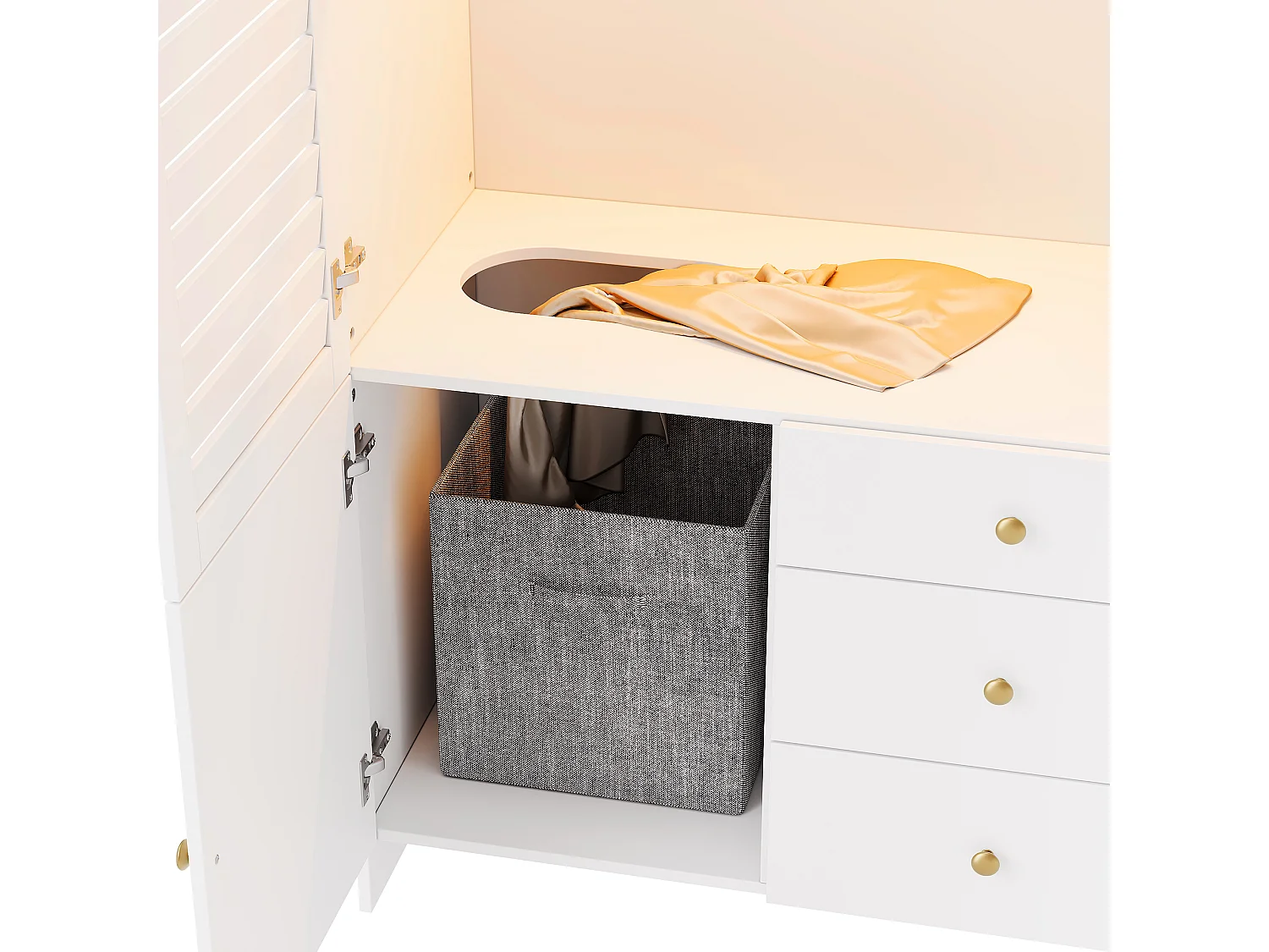 Grand Armoire Penderie 180x200cm avec LED & Panier à Linge - Meuble de Rangement XXL avec 2 Tringles & 6 Tiroirs - Blanc