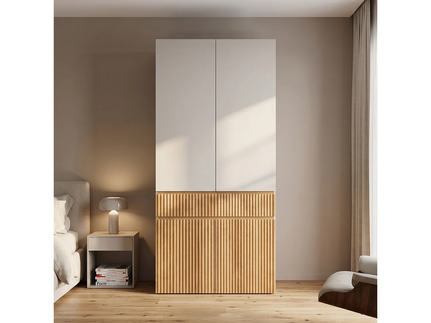 Szafa Garderobiana 90x200 cm - Nowoczesny Mebel do Przechowywania z 4 Drzwiami, 1 Drążkiem na Ubrania i 1 Szufladą - Naturalny