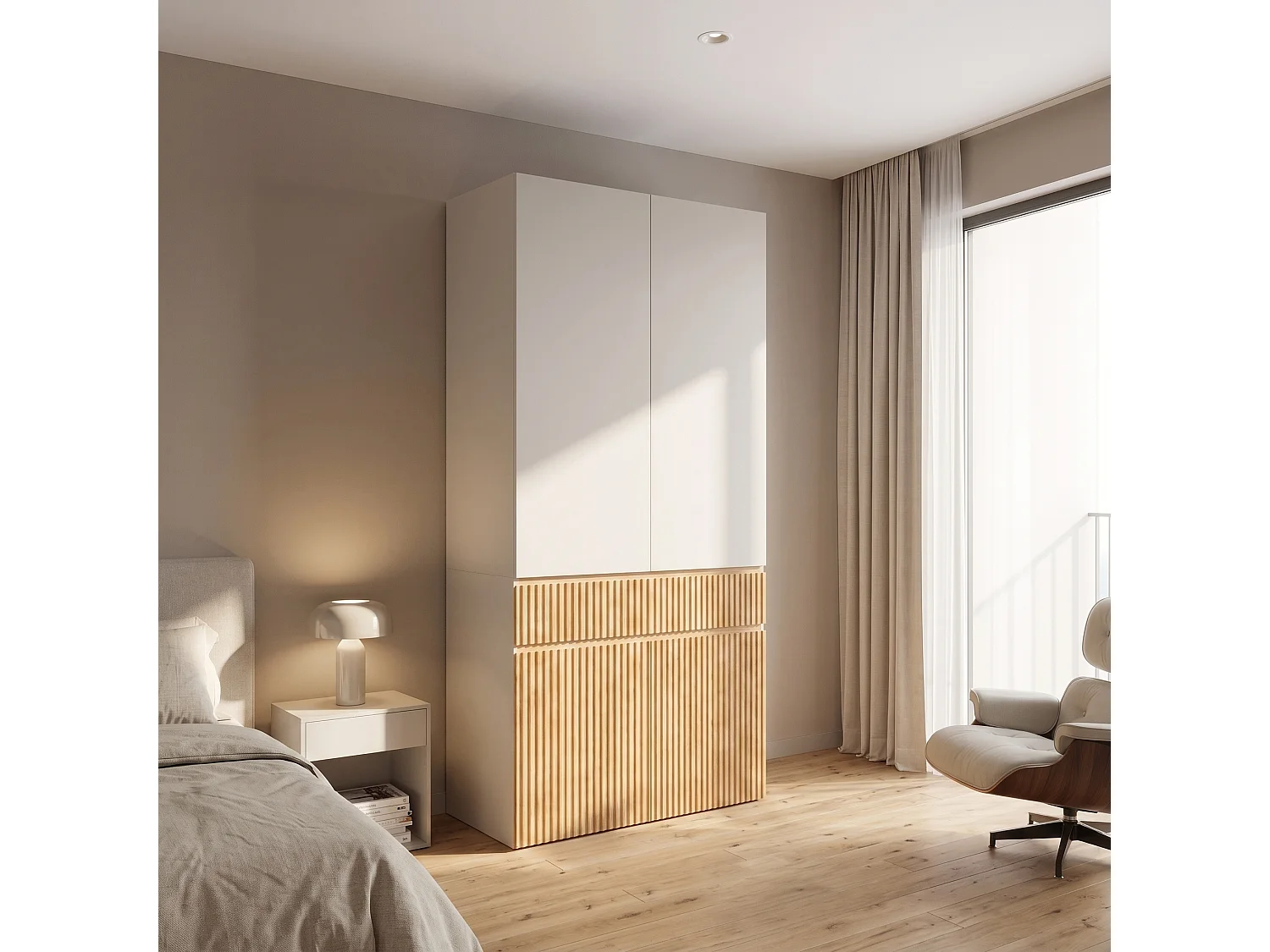 Szafa Garderobiana 90x200 cm - Nowoczesny Mebel do Przechowywania z 4 Drzwiami, 1 Drążkiem na Ubrania i 1 Szufladą - Naturalny