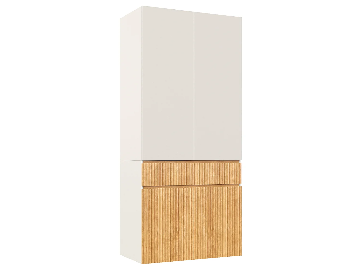 Szafa Garderobiana 90x200 cm - Nowoczesny Mebel do Przechowywania z 4 Drzwiami, 1 Drążkiem na Ubrania i 1 Szufladą - Naturalny