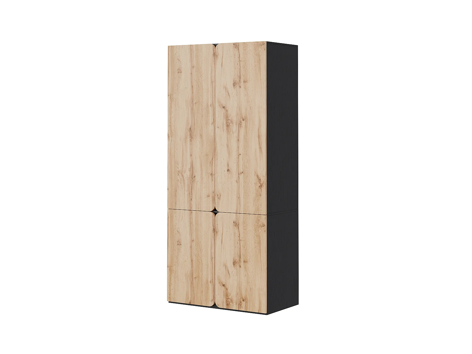 90x200 cm Oak Wardrobe - Modern Storage Cabinet with 4 Doors, 1 Hanging Rail & 3 Drawers, Contemporary Style - Natural