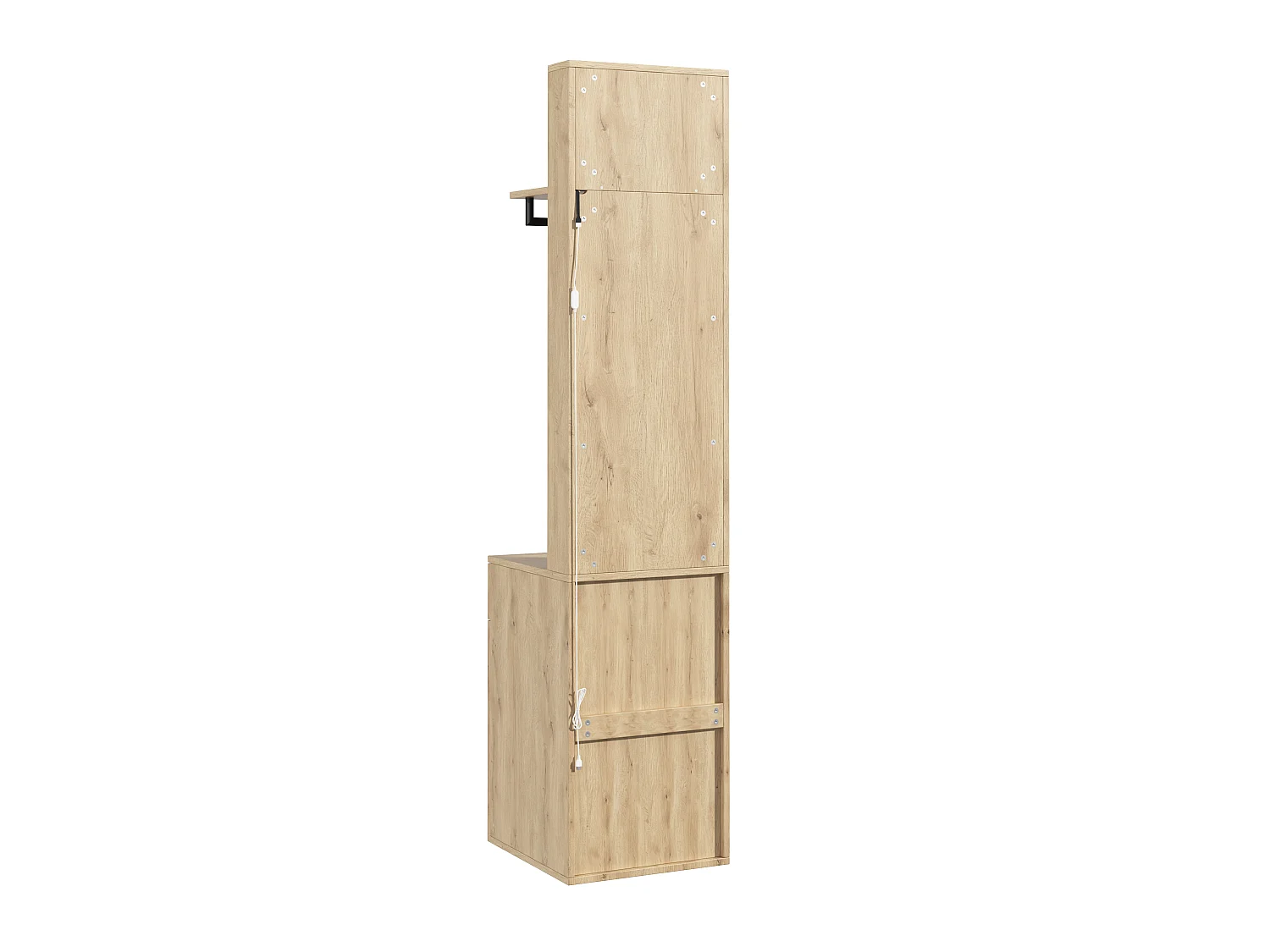 Narrow 45x200 cm Entryway Wardrobe with LED - Storage Cabinet with Hanging Rail & 2 Compartments - Natural