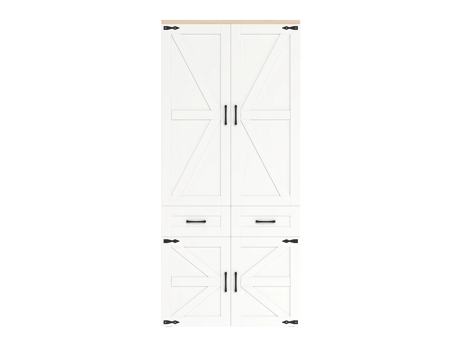 Szafa Garderobiana 90x200 cm w Stylu Wiejskim - Mebel do Przechowywania z 4 Drzwiami, 2 Drążkami na Ubrania i 5 Szufladami - Biała