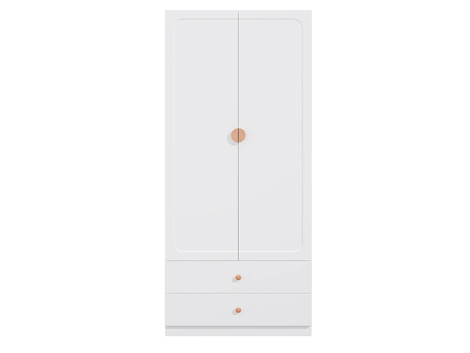 Szafa Garderobiana 90x200 cm z Uchwytami z Litego Drewna - Nowoczesny Mebel do Przechowywania z 2 Drzwiami, 1 Drążkiem na Ubrania i 2 Szufladami - Biała