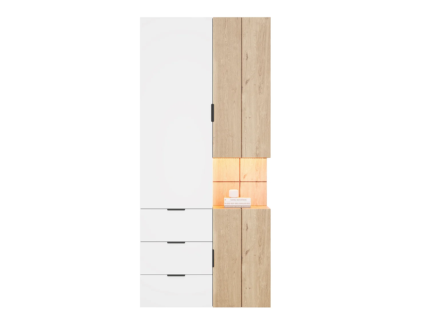 Szafa Garderobiana 90x200 cm z Oświetleniem LED - Mebel do Przechowywania z 2 Drążkami na Ubrania i 4 Szufladami, Nowoczesny Styl - Biała i Naturalny