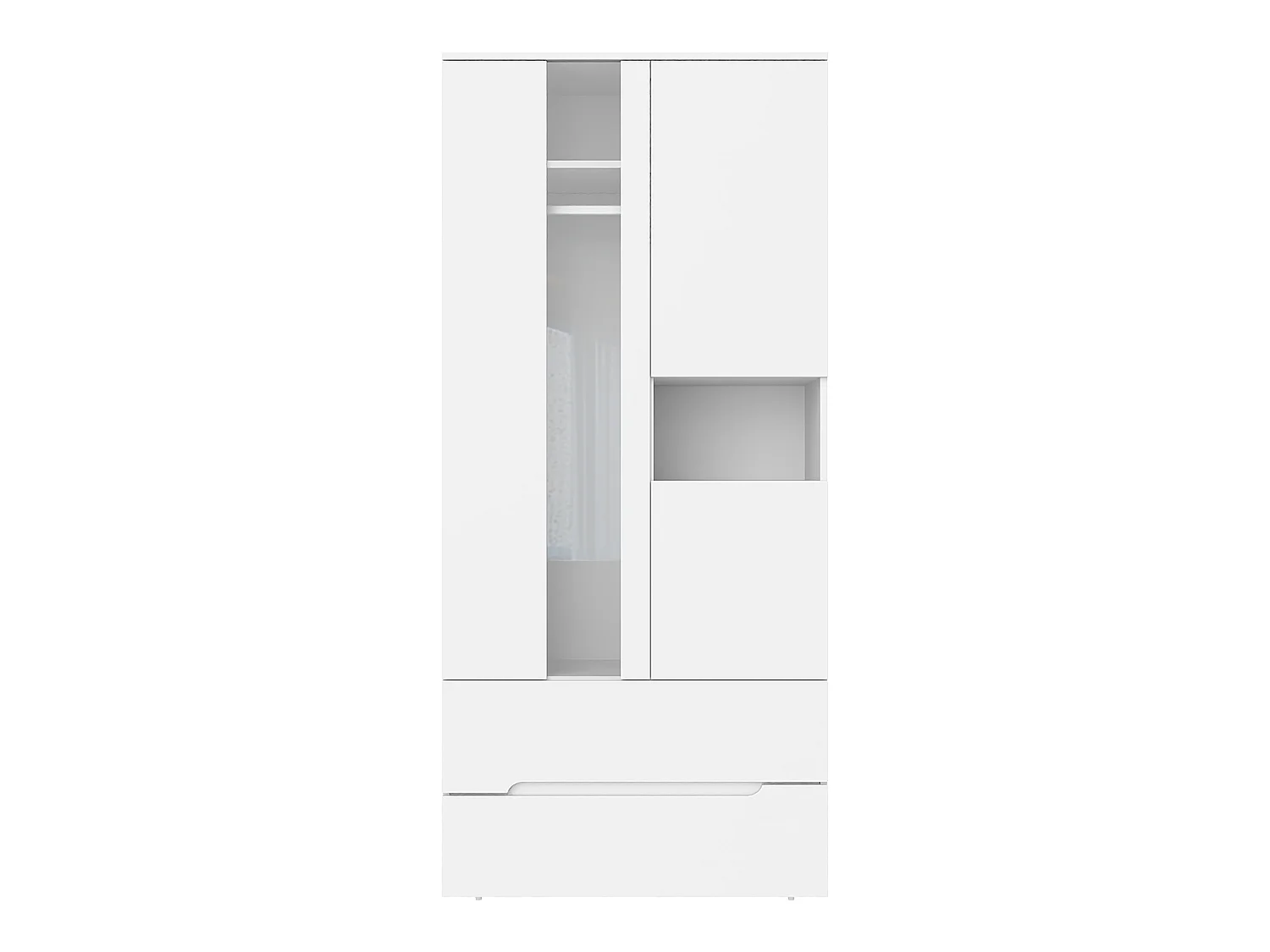 Kleiderschrank 90x200 cm mit LED - mit 3 Türen, Glastüren, 1 Kleiderstange, 6 Fächern & 2 Schubladen, Modernes Design - Weiß