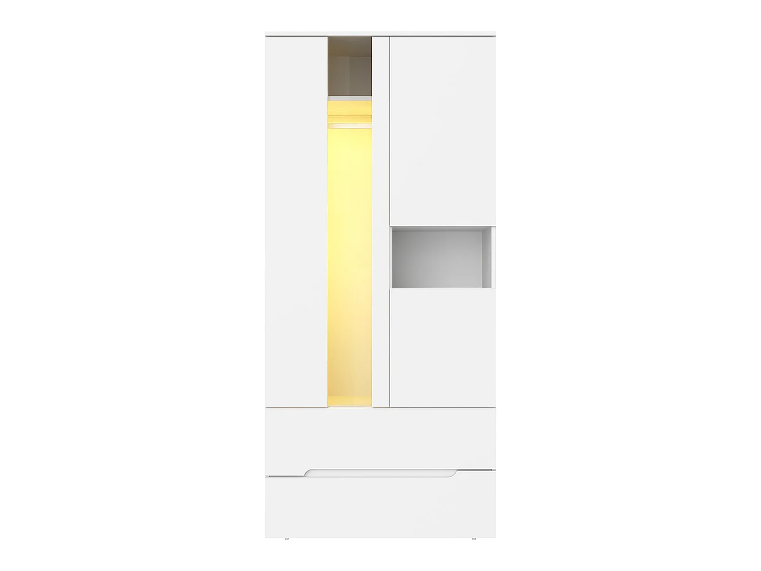 Kleiderschrank 90x200 cm mit LED - mit 3 Türen, Glastüren, 1 Kleiderstange, 6 Fächern & 2 Schubladen, Modernes Design - Weiß