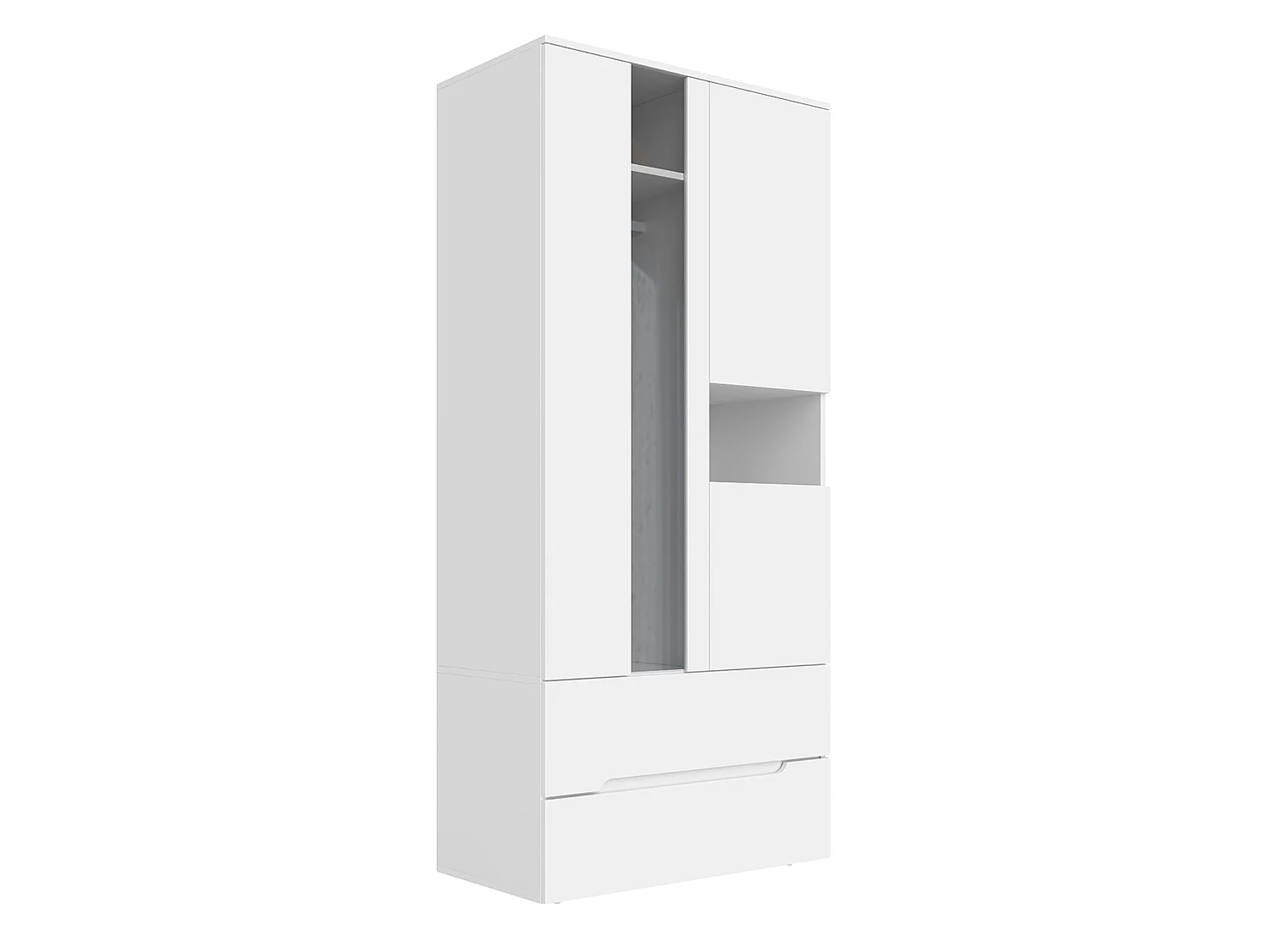 Kleiderschrank 90x200 cm mit LED - mit 3 Türen, Glastüren, 1 Kleiderstange, 6 Fächern & 2 Schubladen, Modernes Design - Weiß