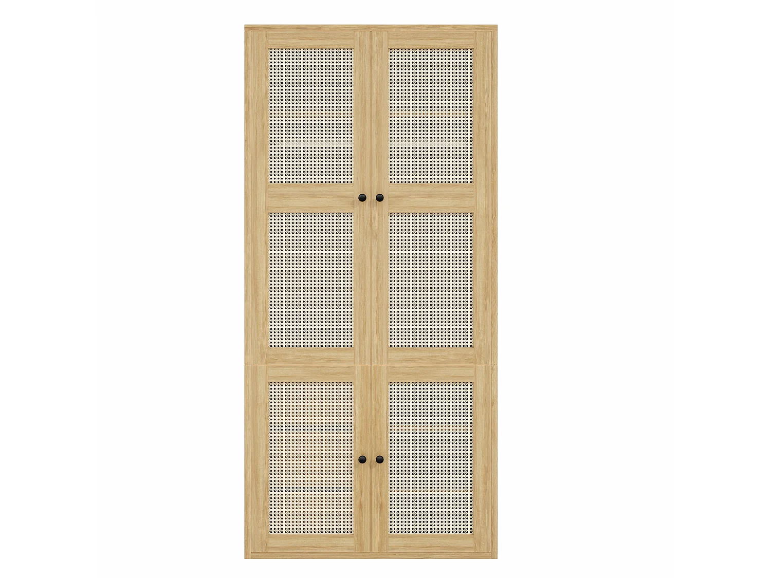 leiderschrank 90x200 cm mit Rattantüren - Moderner Aufbewahrungsschrank mit 1 Kleiderstange, 3 Schubladen & 4 Fächern - Natur