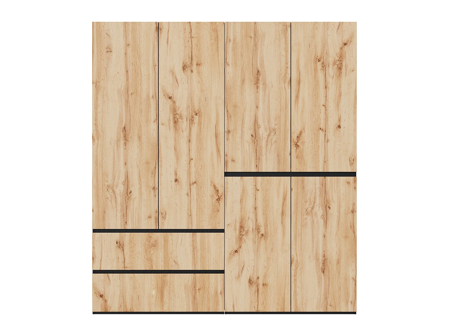 Grote Kledingkast 180x200 cm - XXL Opbergkast met 6 Deuren, 2 Kledingroedes & 5 Laden - Naturel