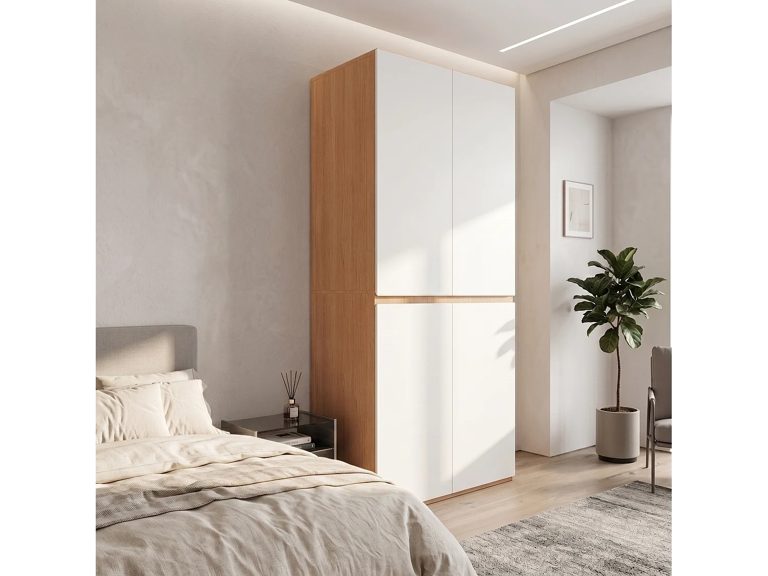 Szafa Garderobiana 90x200 cm - Nowoczesny Mebel do Przechowywania z 4 Drzwiami, 1 Drążkiem na Ubrania i Szufladami, Współczesny Styl - Biała