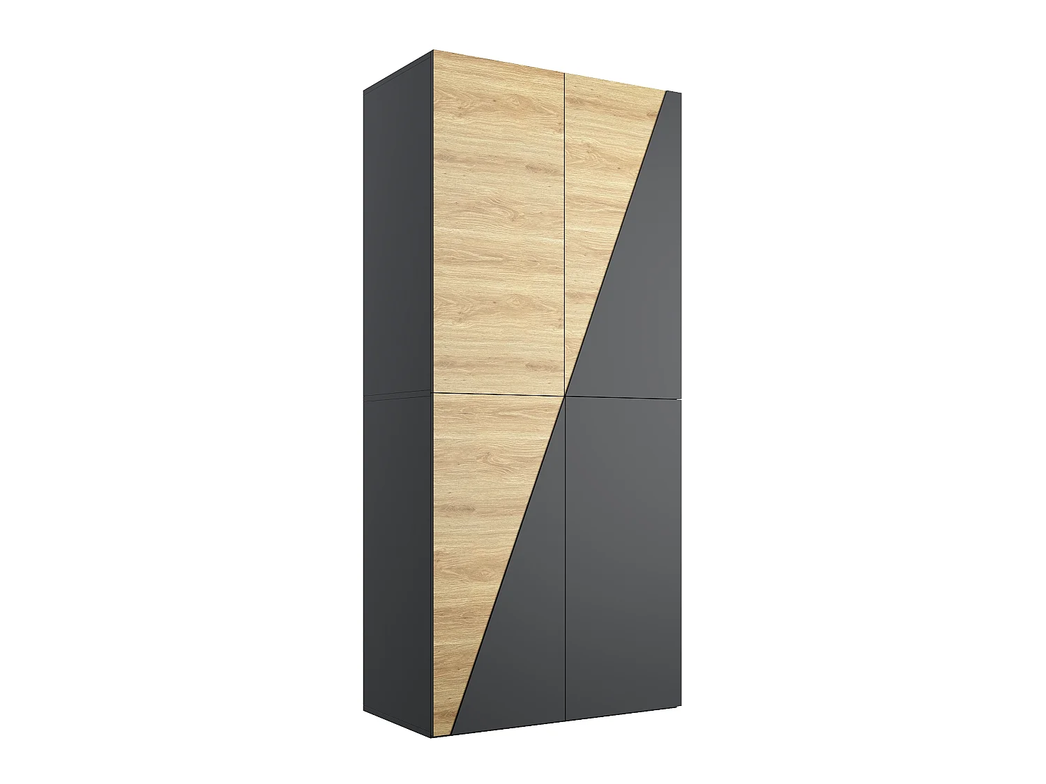 Kleiderschrank 90x200 cm - Aufbewahrungsschrank mit 1 Kleiderstange, Hosenhalter, Aufbewahrungsbox & 2 Schubladen - Holz und Grau