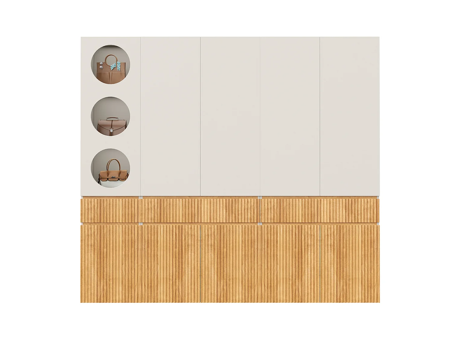 Large 225x200 cm Modular Wardrobe - XXL Storage Cabinet with 10 Doors, 2 Hanging Rails & 3 Drawers - Natural